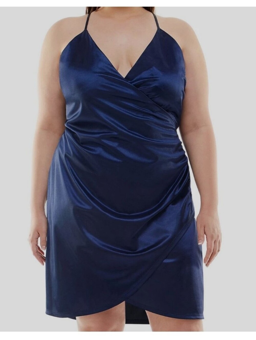 Size 20W thin satin shimmery navy sheath to bodycon cocktail w/ X back by Speech
